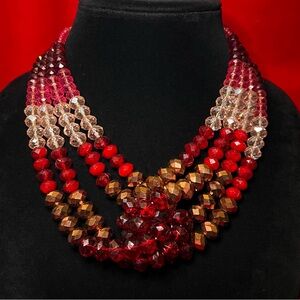 Erica Lyons Red and Gold Multi-Strand Necklace